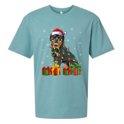 Funny Xmas Lighting Matching Santa Hat Rottweiler Christmas Meaningful Gift Sueded Cloud Jersey T-Shirt