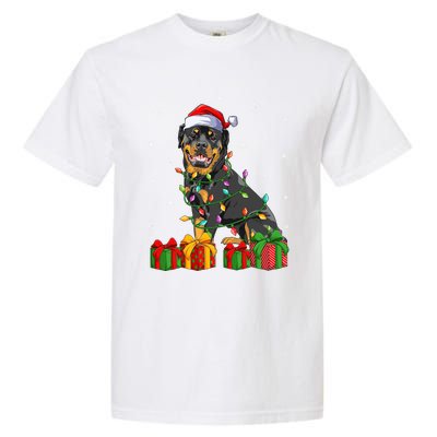 Funny Xmas Lighting Matching Santa Hat Rottweiler Christmas Meaningful Gift Garment-Dyed Heavyweight T-Shirt