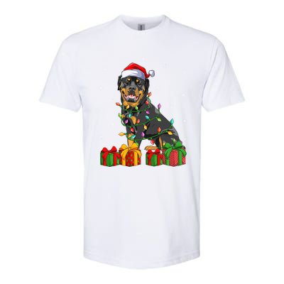 Funny Xmas Lighting Matching Santa Hat Rottweiler Christmas Meaningful Gift Softstyle CVC T-Shirt