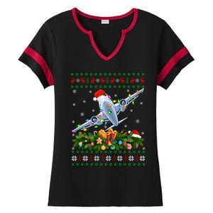 Funny Xmas Lighting Tree Santa Ugly Airplane Christmas Gift Ladies Halftime Notch Neck Tee