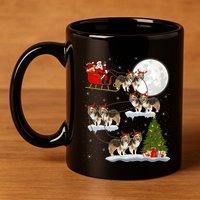 Funny Xmas Lighting Tree Santa Riding Sheltie Christmas 11oz C Handle Ceramic Mug