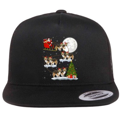 Funny Xmas Lighting Tree Santa Riding Sheltie Christmas Flatbill Hat