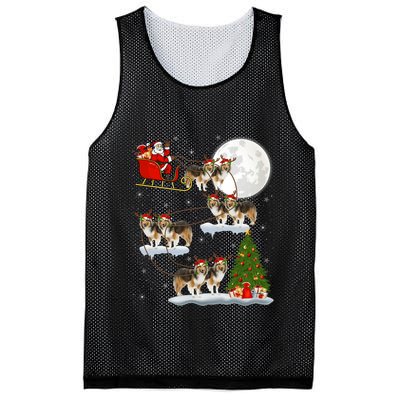 Funny Xmas Lighting Tree Santa Riding Sheltie Christmas Mesh Reversible Basketball Jersey Tank