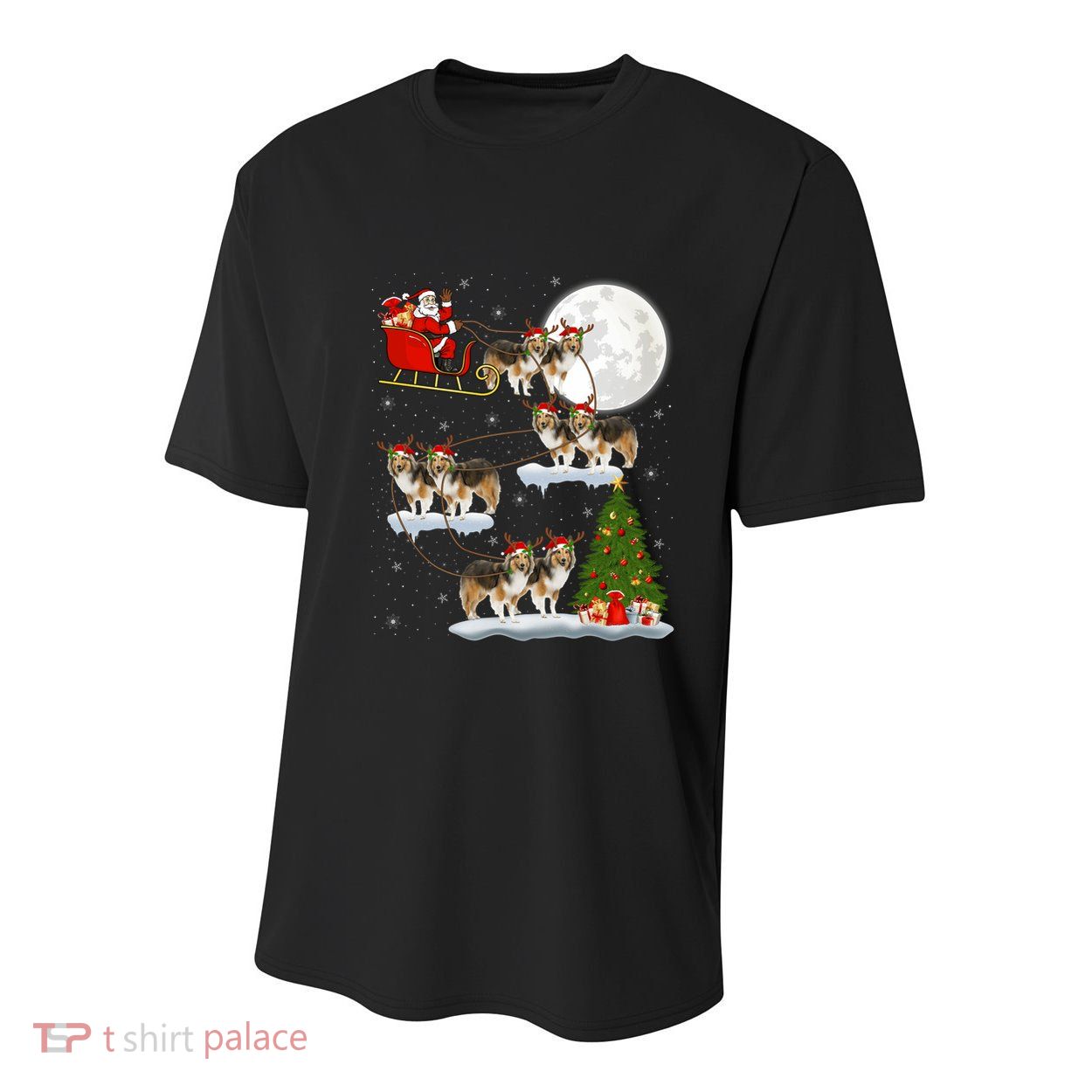 Funny Xmas Lighting Tree Santa Riding Sheltie Christmas Youth Performance Sprint T-Shirt