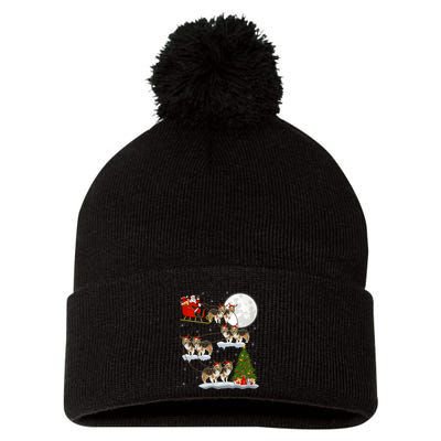 Funny Xmas Lighting Tree Santa Riding Sheltie Christmas Pom Pom 12in Knit Beanie