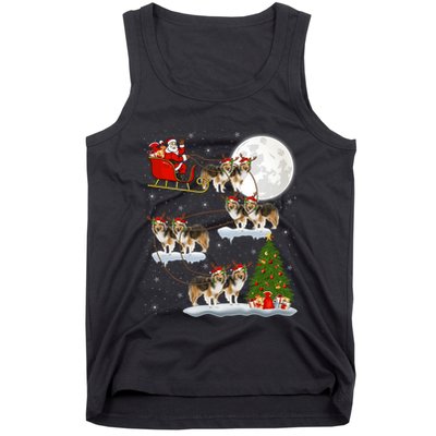 Funny Xmas Lighting Tree Santa Riding Sheltie Christmas Tank Top