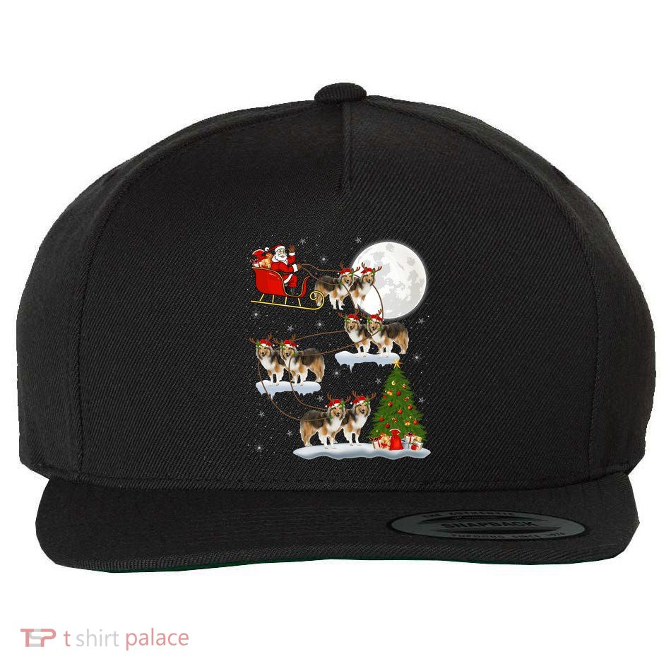 Funny Xmas Lighting Tree Santa Riding Sheltie Christmas Wool Snapback Cap