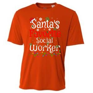 Funny Xmas Lighting SantaS Favorite Social Worker Christmas Meaningful Gift Cooling Performance Crew T-Shirt