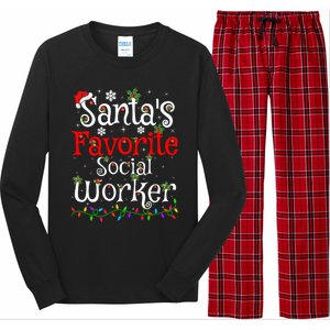 Funny Xmas Lighting SantaS Favorite Social Worker Christmas Meaningful Gift Long Sleeve Pajama Set