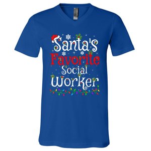 Funny Xmas Lighting SantaS Favorite Social Worker Christmas Meaningful Gift V-Neck T-Shirt