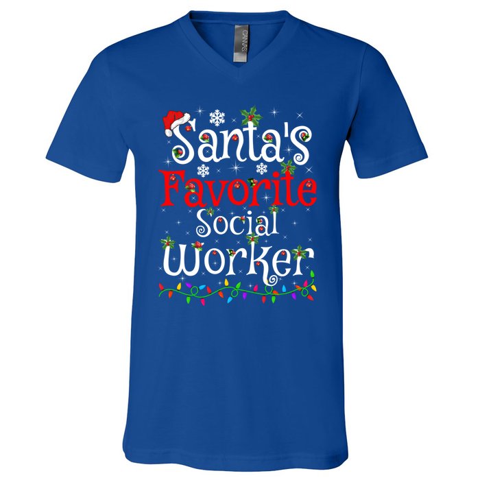 Funny Xmas Lighting SantaS Favorite Social Worker Christmas Meaningful Gift V-Neck T-Shirt