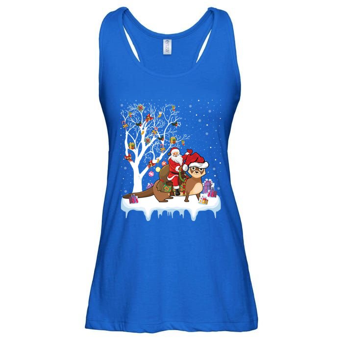 Funny Xmas Lighting Tree Santa Riding Otter Christmas Cool Gift Ladies Essential Flowy Tank