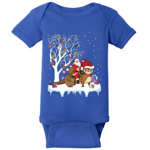 Funny Xmas Lighting Tree Santa Riding Otter Christmas Cool Gift Baby Bodysuit