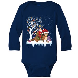 Funny Xmas Lighting Tree Santa Riding Otter Christmas Cool Gift Baby Long Sleeve Bodysuit