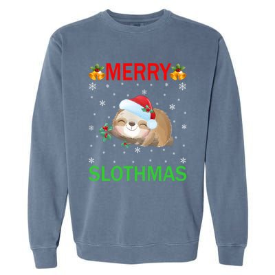 Funny Xmas Lighting Merry Slothmas Santa Hat Sloth Christmas Gift Garment-Dyed Sweatshirt