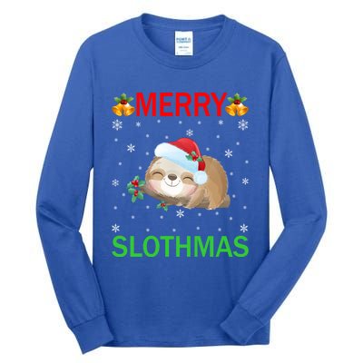 Funny Xmas Lighting Merry Slothmas Santa Hat Sloth Christmas Gift Tall Long Sleeve T-Shirt