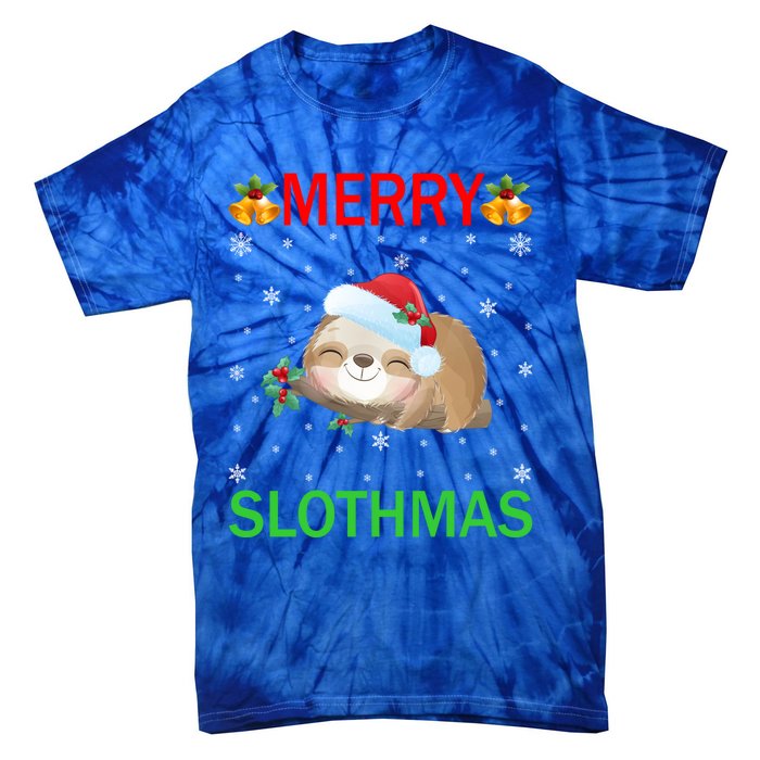 Funny Xmas Lighting Merry Slothmas Santa Hat Sloth Christmas Gift Tie-Dye T-Shirt