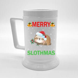 Funny Xmas Lighting Merry Slothmas Santa Hat Sloth Christmas Gift Beer Stein