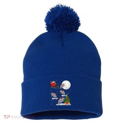 Funny Xmas Lighting Tree Santa Riding A Christmas Gift Pom Pom 12in Knit Beanie