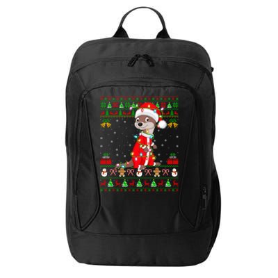 Funny Xmas Lights Ugly Sweater Style Santa Otter Christmas Cool Gift City Backpack