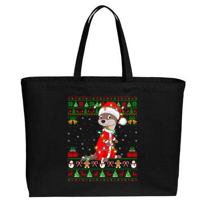 Funny Xmas Lights Ugly Sweater Style Santa Otter Christmas Cool Gift Cotton Canvas Jumbo Tote