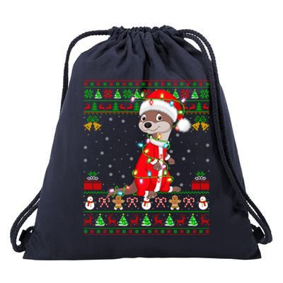 Funny Xmas Lights Ugly Sweater Style Santa Otter Christmas Cool Gift Drawstring Bag