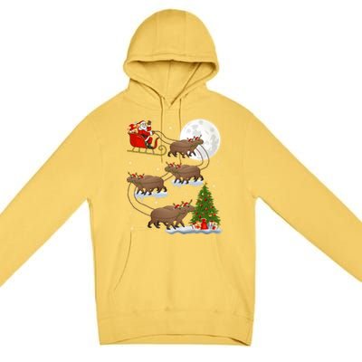 Funny Xmas Lighting Tree Santa Riding Capybara Christmas Gift Premium Pullover Hoodie