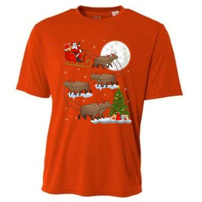 Funny Xmas Lighting Tree Santa Riding Capybara Christmas Gift Cooling Performance Crew T-Shirt