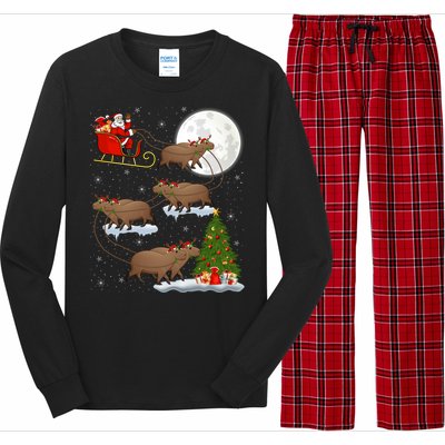 Funny Xmas Lighting Tree Santa Riding Capybara Christmas Gift Long Sleeve Pajama Set