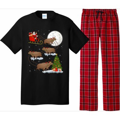 Funny Xmas Lighting Tree Santa Riding Capybara Christmas Gift Pajama Set