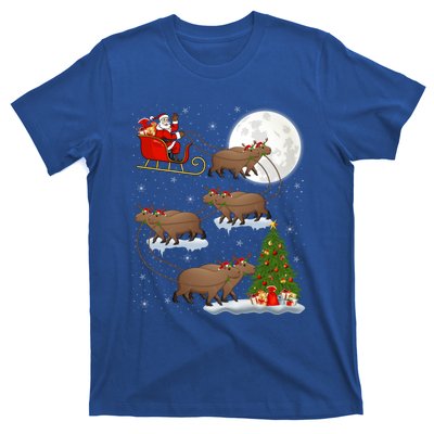 Funny Xmas Lighting Tree Santa Riding Capybara Christmas Gift T-Shirt