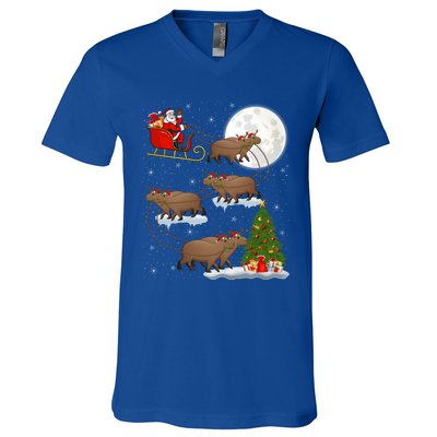 Funny Xmas Lighting Tree Santa Riding Capybara Christmas Gift V-Neck T-Shirt