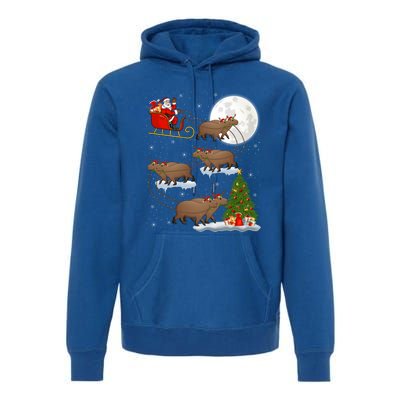 Funny Xmas Lighting Tree Santa Riding Capybara Christmas Gift Premium Hoodie