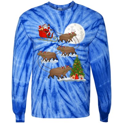 Funny Xmas Lighting Tree Santa Riding Capybara Christmas Gift Tie-Dye Long Sleeve Shirt