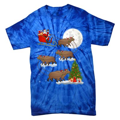 Funny Xmas Lighting Tree Santa Riding Capybara Christmas Gift Tie-Dye T-Shirt