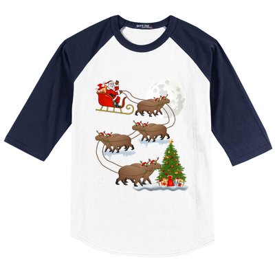 Funny Xmas Lighting Tree Santa Riding Capybara Christmas Gift Baseball Sleeve Shirt