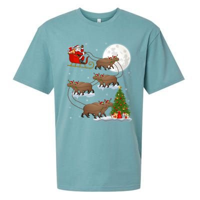 Funny Xmas Lighting Tree Santa Riding Capybara Christmas Gift Sueded Cloud Jersey T-Shirt