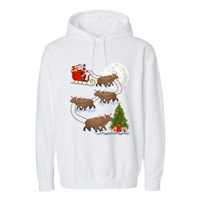 Funny Xmas Lighting Tree Santa Riding Capybara Christmas Gift Garment-Dyed Fleece Hoodie