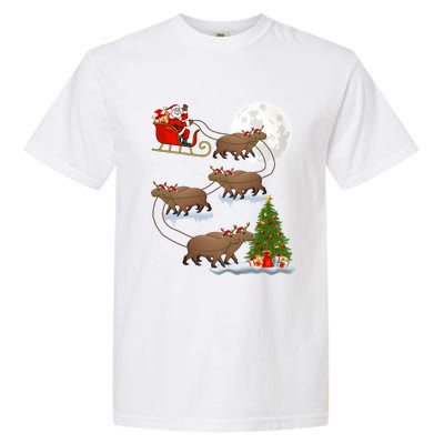 Funny Xmas Lighting Tree Santa Riding Capybara Christmas Gift Garment-Dyed Heavyweight T-Shirt