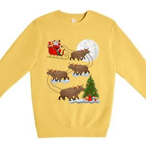 Funny Xmas Lighting Tree Santa Riding Capybara Christmas Premium Crewneck Sweatshirt