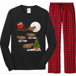 Funny Xmas Lighting Tree Santa Riding Capybara Christmas Long Sleeve Pajama Set