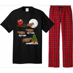 Funny Xmas Lighting Tree Santa Riding Capybara Christmas Pajama Set