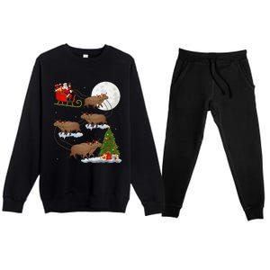 Funny Xmas Lighting Tree Santa Riding Capybara Christmas Premium Crewneck Sweatsuit Set