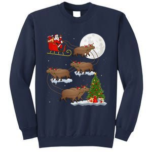 Funny Xmas Lighting Tree Santa Riding Capybara Christmas Sweatshirt