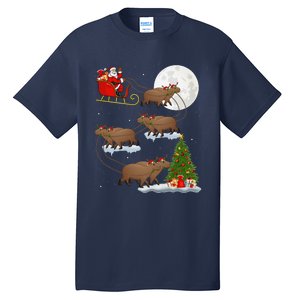 Funny Xmas Lighting Tree Santa Riding Capybara Christmas Tall T-Shirt