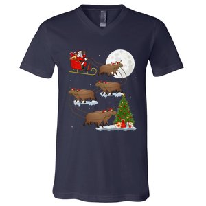 Funny Xmas Lighting Tree Santa Riding Capybara Christmas V-Neck T-Shirt