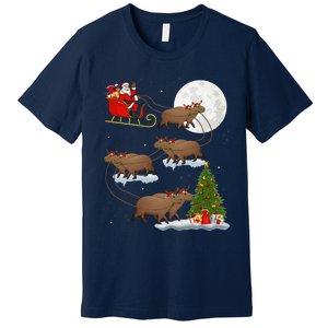 Funny Xmas Lighting Tree Santa Riding Capybara Christmas Premium T-Shirt