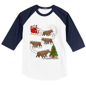 Funny Xmas Lighting Tree Santa Riding Capybara Christmas Baseball Sleeve Shirt