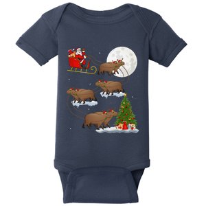 Funny Xmas Lighting Tree Santa Riding Capybara Christmas Baby Bodysuit