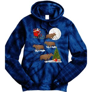 Funny Xmas Lighting Tree Santa Riding Capybara Christmas Tie Dye Hoodie